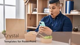  Presentation with take - Theme consisting of hispanic-young-man-eating-take and a coral colored foreground