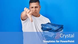  Presentation with jeans - Slide deck enhanced with hispanic-young-man-holding-stack background and a teal colored foreground