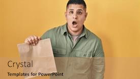  Presentation with paper bag - Slide set having hispanic-young-man-holding-take background and a coral colored foreground