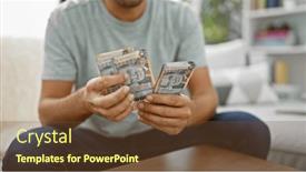  Presentation with room - Presentation theme with hispanic-young-man-in-living and a tawny brown colored foreground