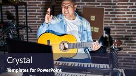  Presentation with music classic - PPT theme featuring hispanic-young-man-playing-classic background and a  colored foreground