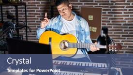  Presentation with music classic - Slide set with hispanic-young-man-playing-classic background and a  colored foreground