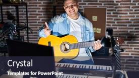  Presentation with music classic - PPT theme consisting of hispanic-young-man-playing-classic background and a  colored foreground