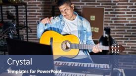  Presentation with music classic - Slide deck having hispanic-young-man-playing-classic background and a  colored foreground