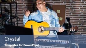  Presentation with music classic - Theme enhanced with hispanic-young-man-playing-classic background and a ocean colored foreground