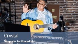  Presentation with music classic - Presentation enhanced with hispanic-young-man-playing-classic background and a ocean colored foreground