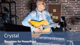  Presentation with music classic - Slide set with hispanic-young-man-playing-classic background and a ocean colored foreground