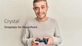  Presentation with controller - Amazing slide set having hispanic-young-man-playing-video backdrop and a soft green colored foreground