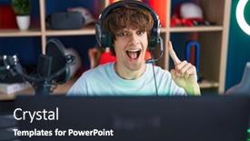  Presentation with video games playing - Slide deck enhanced with hispanic-young-man-playing-video background and a  colored foreground