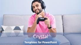  Presentation with video game - Slide set featuring hispanic-young-man-playing-video background and a teal colored foreground