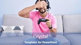  Presentation with controller - PPT layouts enhanced with hispanic-young-man-playing-video background and a teal colored foreground