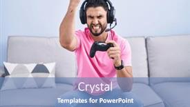  Presentation with controller - Presentation consisting of hispanic-young-man-playing-video background and a teal colored foreground