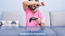  Presentation with controller - PPT layouts having hispanic-young-man-playing-video background and a teal colored foreground