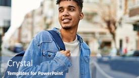  Presentation with street - Slides with hispanic-young-man-smiling background and a teal colored foreground