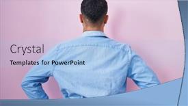  Presentation with body - Presentation theme enhanced with hispanic-young-man-standing-over background and a light blue colored foreground