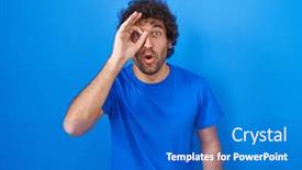  Presentation with eye - Presentation theme having hispanic-young-man-standing-over background and a teal colored foreground