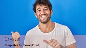  Presentation with blue - Presentation design featuring hispanic-young-man-standing-over background and a  colored foreground