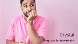  Presentation with pink nails - Presentation theme having hispanic-young-man-standing-over background and a lemonade colored foreground
