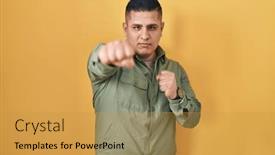  Presentation with violence - Presentation theme featuring hispanic-young-man-standing-over background and a gold colored foreground