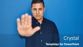  Presentation with sing - Presentation design consisting of hispanic-young-man-standing-over background and a ocean colored foreground