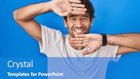  Presentation with cheerful - Presentation theme featuring hispanic-young-man-standing-over background and a teal colored foreground