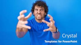  Presentation with yelling - Presentation theme having hispanic-young-man-standing-over background and a teal colored foreground