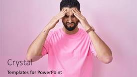  Presentation with headache - PPT theme featuring hispanic-young-man-standing-over background and a lemonade colored foreground