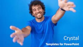  Presentation with hug - Presentation theme featuring hispanic-young-man-standing-over background and a cobalt blue colored foreground