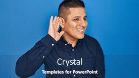  Presentation with hearing - Theme with hispanic-young-man-standing-over background and a navy blue colored foreground