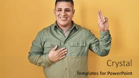  Presentation with chest - Slide deck with hispanic-young-man-standing-over background and a yellow colored foreground