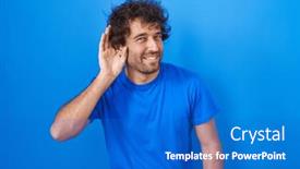  Presentation with hearing - Presentation theme having hispanic-young-man-standing-over background and a cobalt blue colored foreground