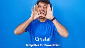  Presentation with cheerful - Slide deck consisting of hispanic-young-man-standing-over and a cobalt blue colored foreground