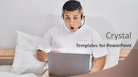  Presentation with computer - Presentation design having hispanic-young-man-using-computer background and a light gray colored foreground