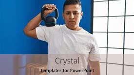  Presentation with attitude - Slide set enhanced with hispanic-young-man-using-dumbbells background and a coral colored foreground