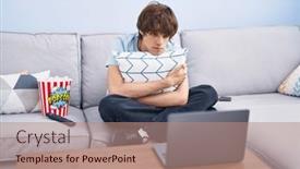  Presentation with horror movie - Presentation having hispanic-young-man-watching background and a coral colored foreground