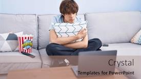  Presentation with horror movie - Presentation theme consisting of hispanic-young-man-watching background and a coral colored foreground