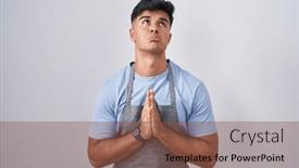  Presentation with hope - PPT theme featuring hispanic-young-man-wearing-apron background and a tawny brown colored foreground