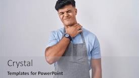  Presentation with harvest apron - PPT layouts consisting of hispanic-young-man-wearing-apron background and a light gray colored foreground