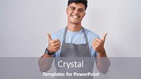  Presentation with winner announcement award success - Theme having hispanic-young-man-wearing-apron background and a gray colored foreground