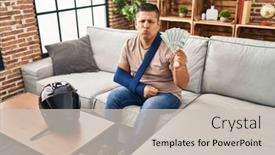  Presentation with puffing - PPT theme with hispanic-young-man-wearing-arm background and a soft green colored foreground