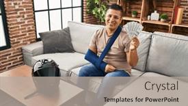  Presentation with cool - Theme having hispanic-young-man-wearing-arm background and a  colored foreground