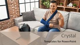  Presentation with accident - Theme consisting of hispanic-young-man-wearing-arm background and a mint green colored foreground