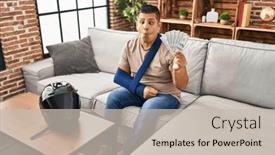  Presentation with crazy - Slide set having hispanic-young-man-wearing-arm and a soft green colored foreground