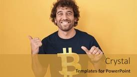  Presentation with bitcoin - PPT theme with hispanic-young-man-wearing-bitcoin background and a gold colored foreground