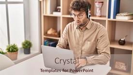  Presentation with call center - PPT layouts consisting of hispanic-young-man-wearing-call background and a  colored foreground