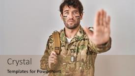  Presentation with hand palm - Presentation featuring hispanic-young-man-wearing-camouflage background and a coral colored foreground