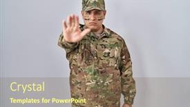  Presentation with hand palm - PPT layouts having hispanic-young-man-wearing-camouflage background and a violet colored foreground