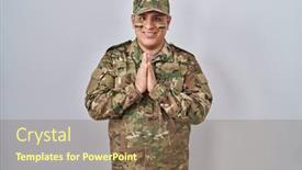  Presentation with praying hands - Presentation theme having hispanic-young-man-wearing-camouflage background and a violet colored foreground