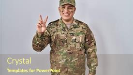  Presentation with army - Slide set featuring hispanic-young-man-wearing-camouflage background and a violet colored foreground