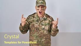  Presentation with rock star - PPT layouts with hispanic-young-man-wearing-camouflage background and a violet colored foreground